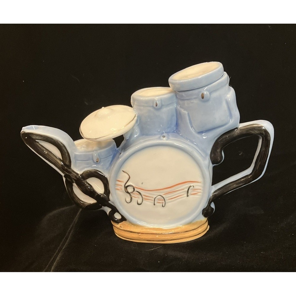 Drum Set Kit Teapot Blue RARE Decor Drummer Music Band Theme Tea Pot Snare